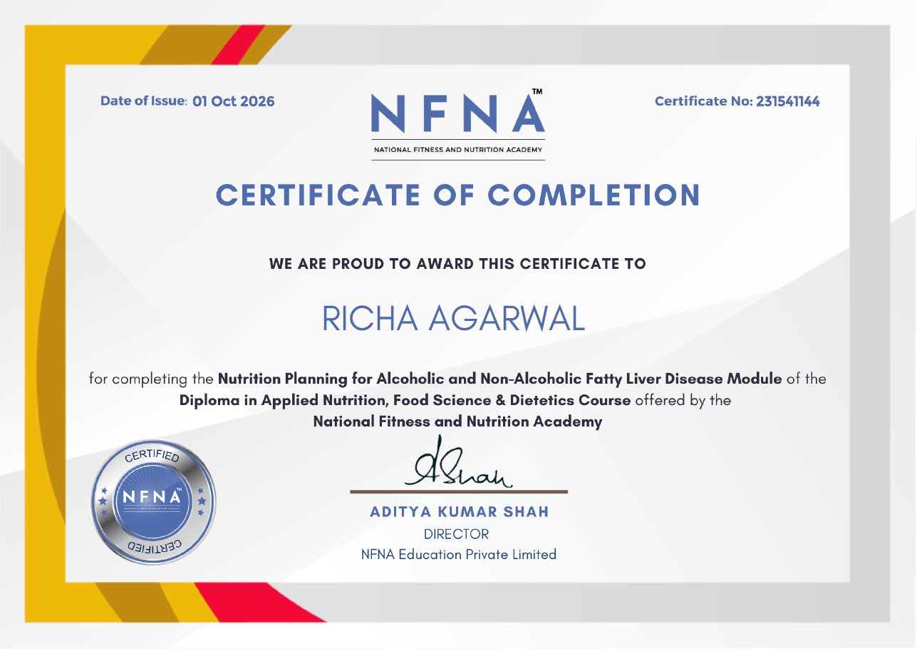Fatty liver certificate issued to Richa Agarwal