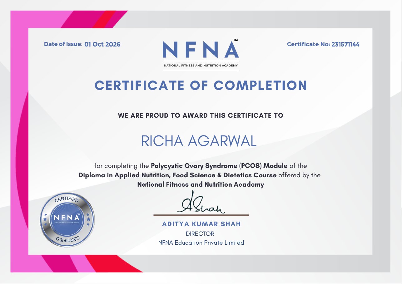 PCOS certificate issued to Richa Agarwal