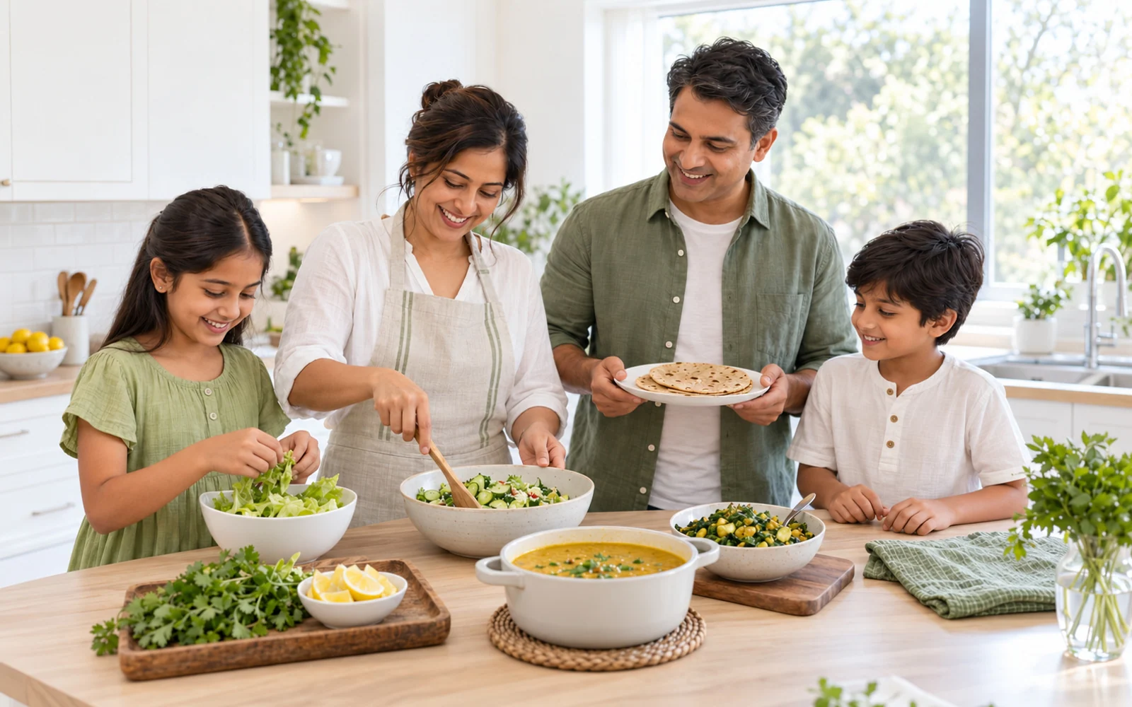 An Indian family sharing a meal at home