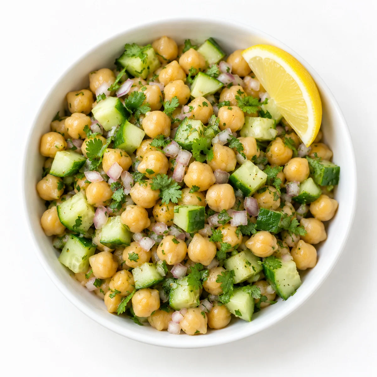 Chana and cucumber bowl with fresh vegetables
